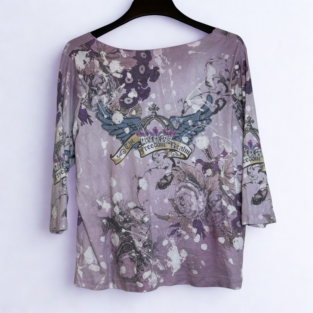 Y2K Baby Tee XCIT USA Womens Top Plus Sz 1X Square Neck Crop Studded 3/4 Sleeve - Picture 2 of 8